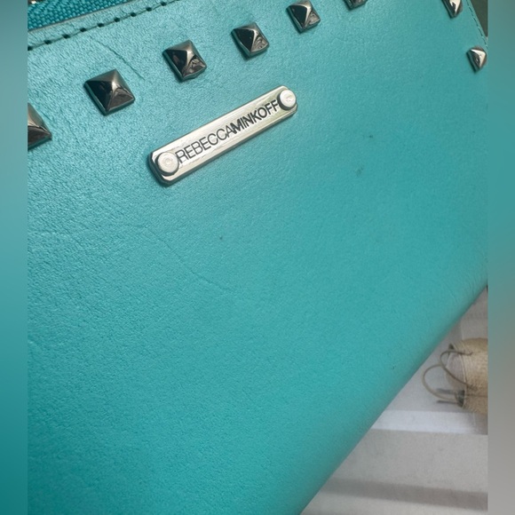 Rebecca Minkoff Teal/ Turquoise Studded Leather Wallet with full Zip Closure - Picture 14 of 16